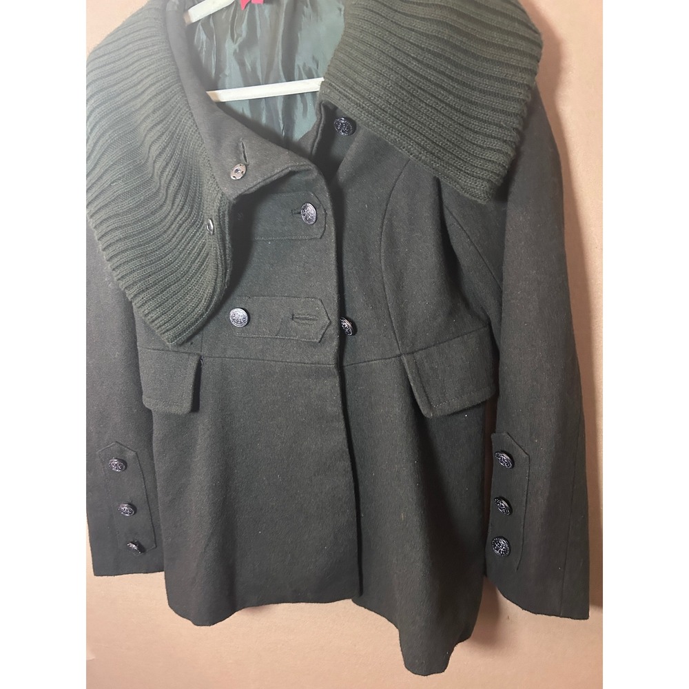 Coffeeshop Pea Coat Wool Small Green Excellent Knit Collar Double Breasted - Picture 3 of 9